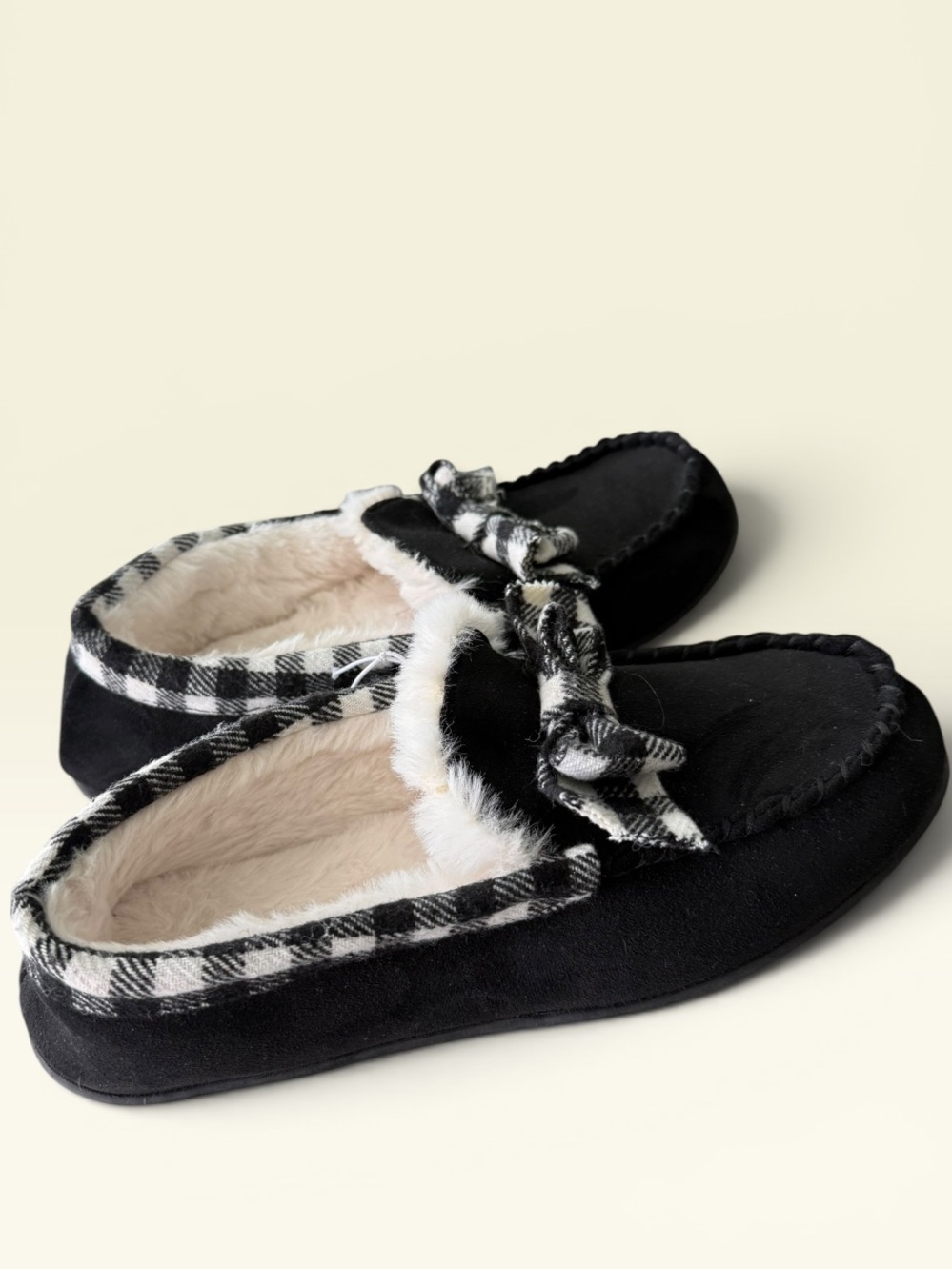 Sonoma Cozy Women's Black Faux-Fur Lined Moccasin Slippers 7-8 NWT